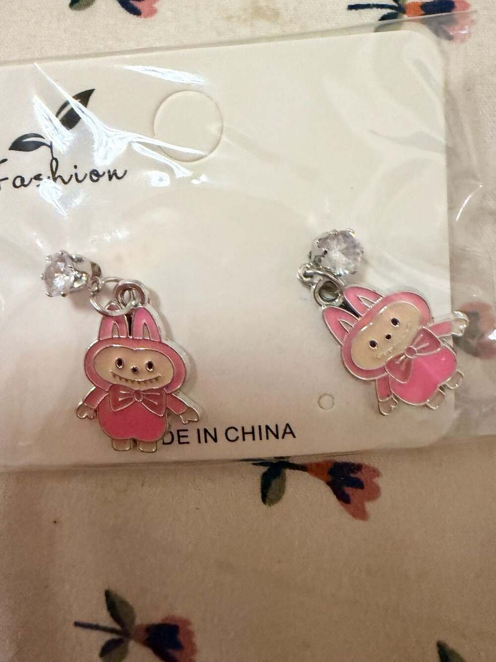 Labubu Pink Rabbit Dangle Earrings - Picture 2 of 2